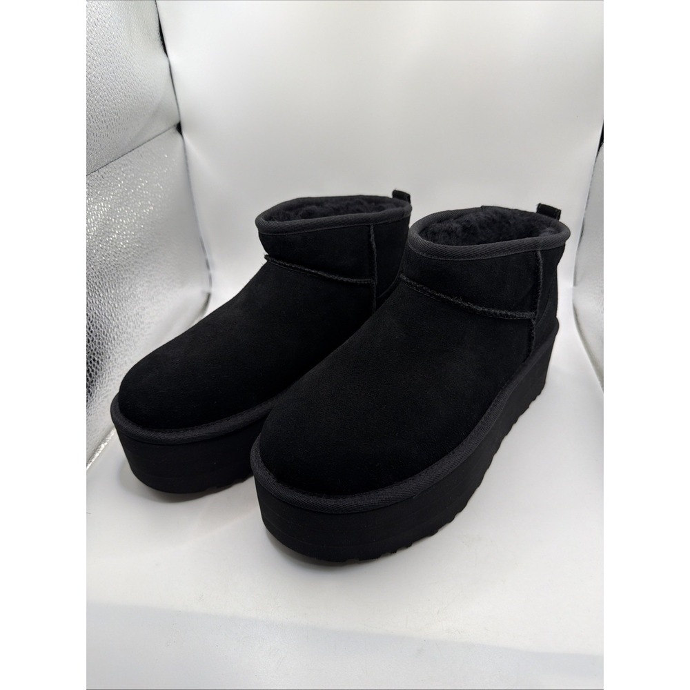 UGG Classic Ultra Mini Platform Boots Women's Black Suede Round-Toe Ankle - 9